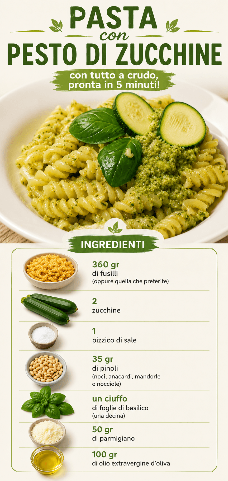 Pasta con pesto di zucchine: freschissima, pronta in 5 minuti