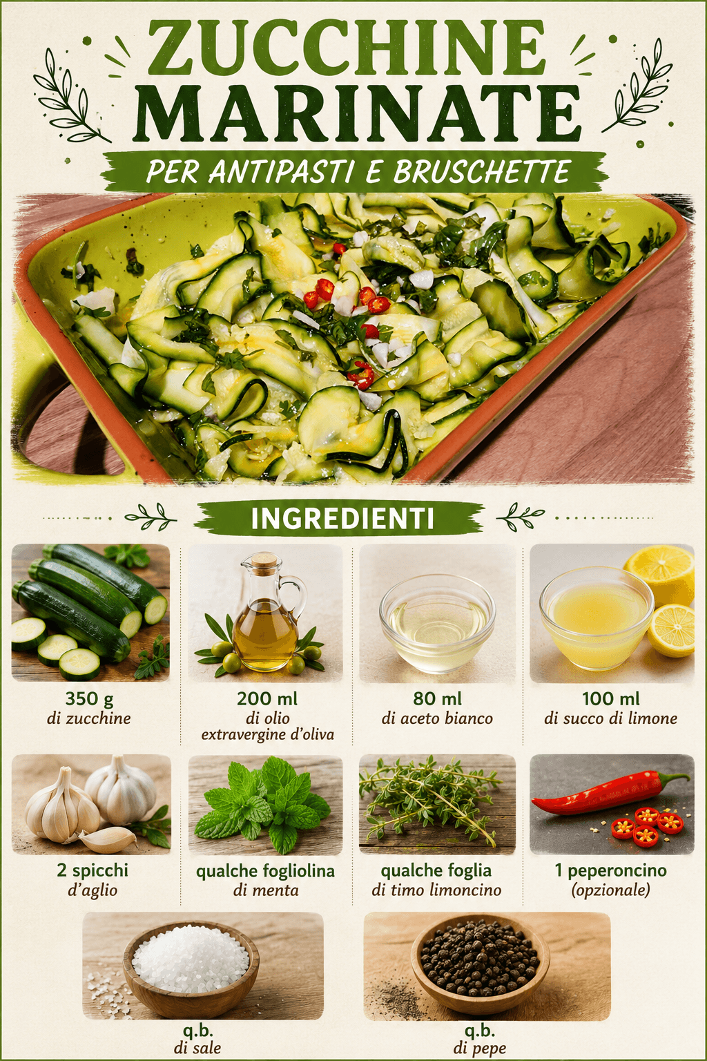 Zucchine marinate: ricetta velocissima, per antipasti e bruchette!