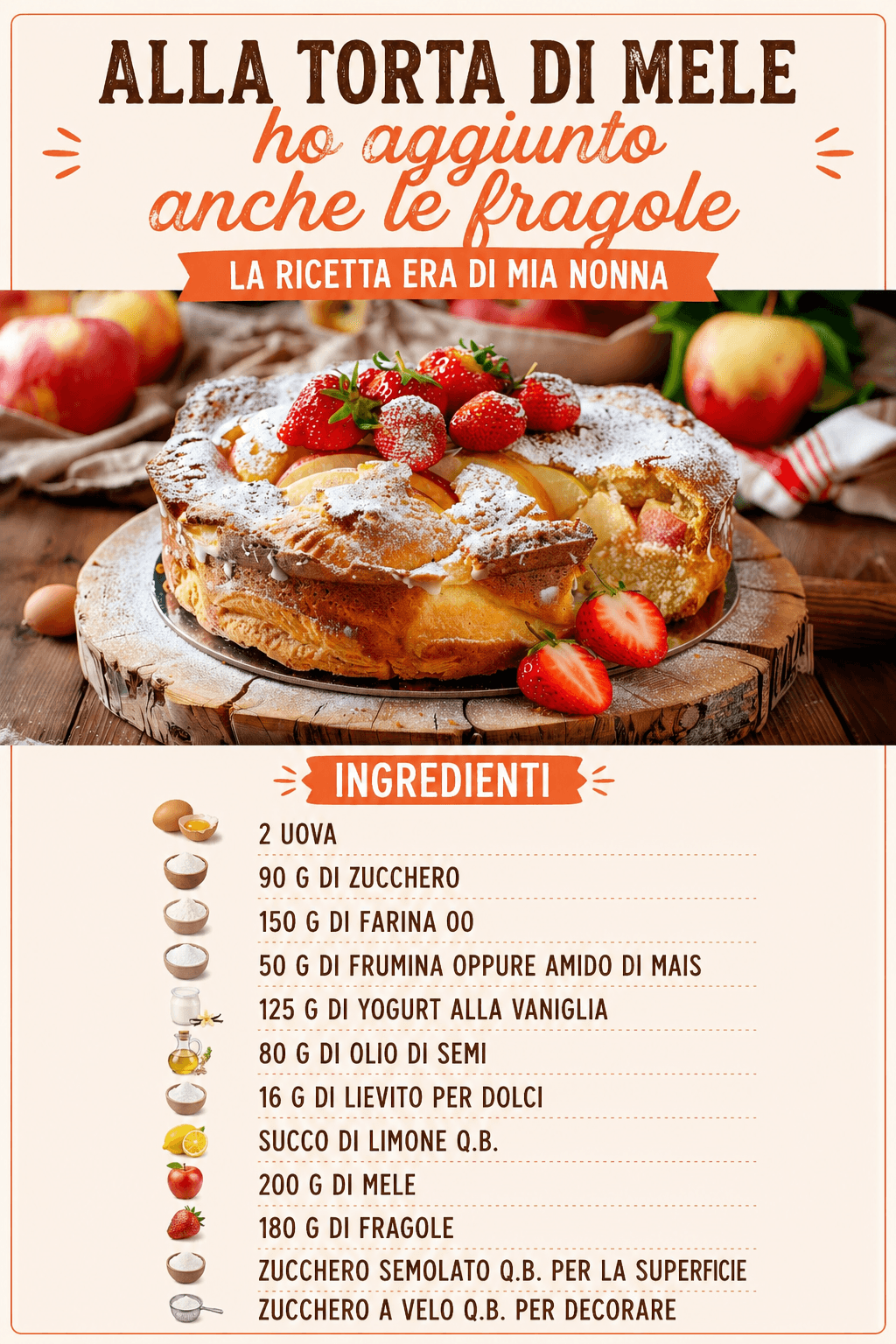 Torta mele e fragole: la preparo con olio e yogurt ma senza burro