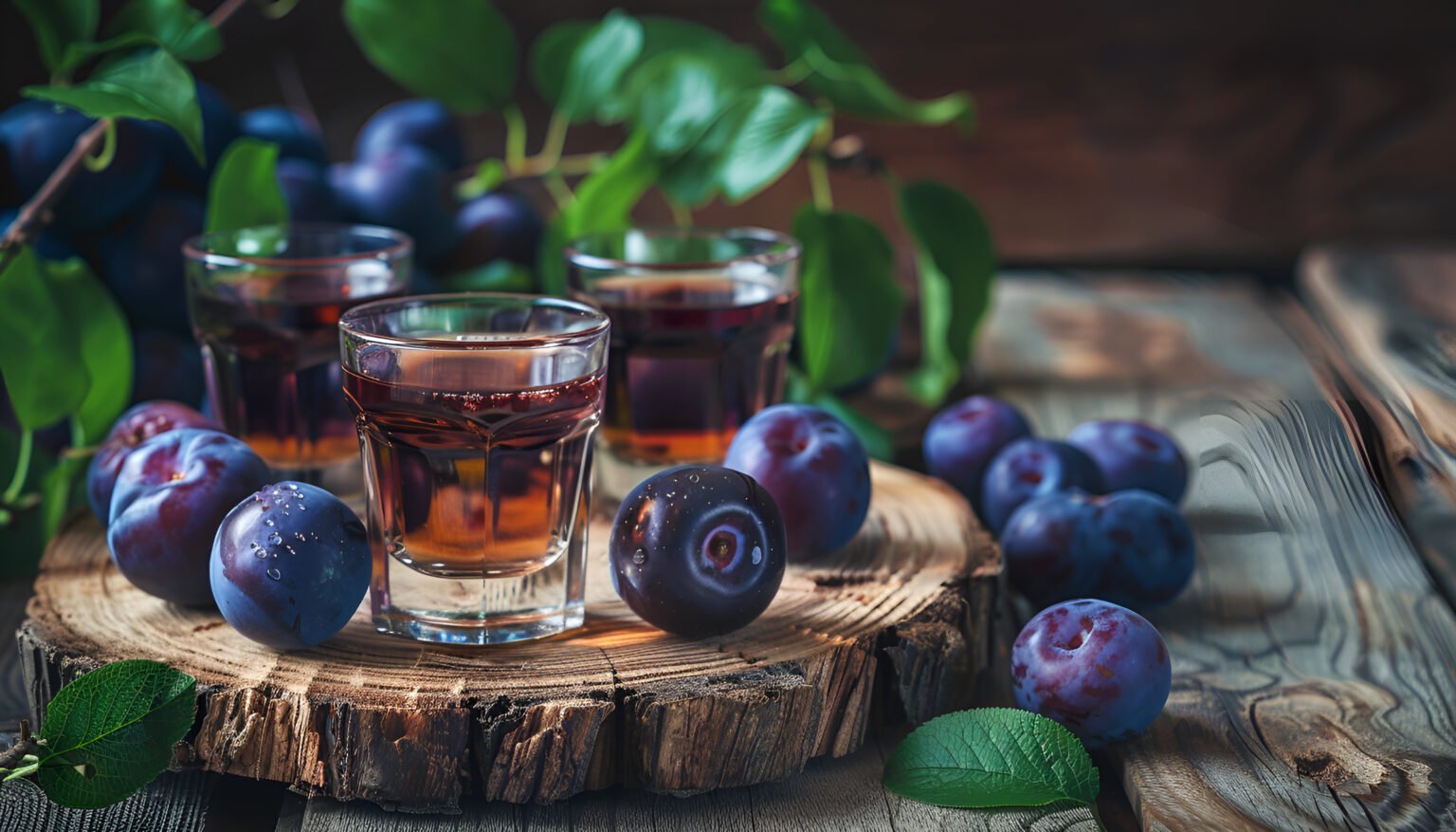 slivovica-plum-brandy-or-plum-vodka-hard-liquor-strong-drink-in-glasses-on-old-wooden-table-fresh-plums-copy-space