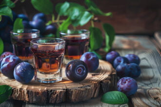 slivovica-plum-brandy-or-plum-vodka-hard-liquor-strong-drink-in-glasses-on-old-wooden-table-fresh-plums-copy-space