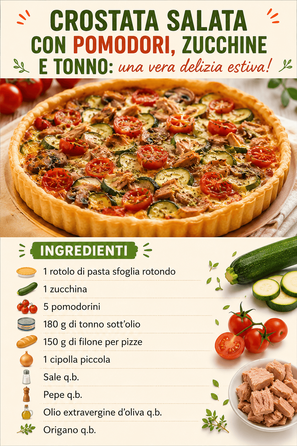 Crostata salata con pomodori zucchine e tonno: una vera delizia estiva!