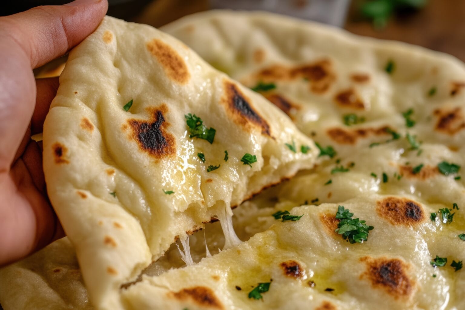 Pane naan al formaggio: soffice e filante, favoloso