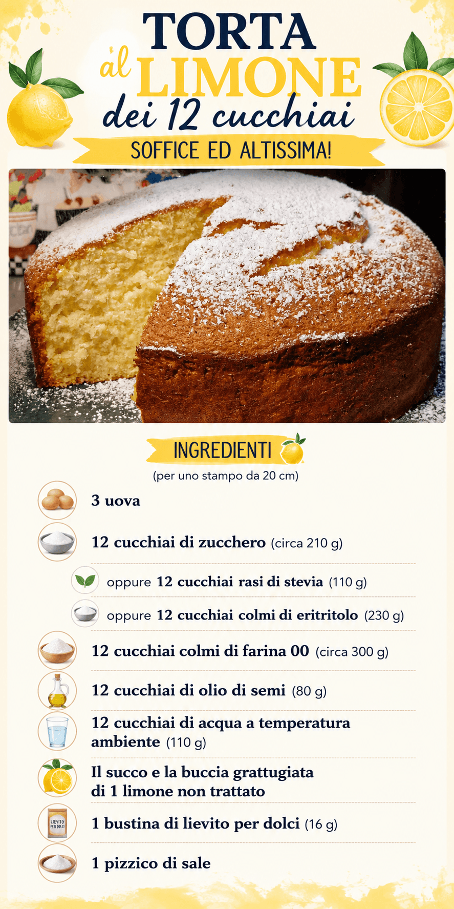 Torta al limone dei 12 cucchiai, soffice ed altissima!