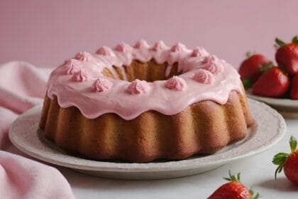 Ciambellone alle fragole frullate nell’impasto e glassa golosa