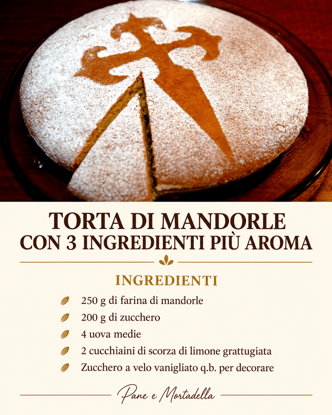 Torta di mandorle con 3 ingredienti più aroma: i miei figli la vogliono almeno 1 volta a settimana, è buonissima!