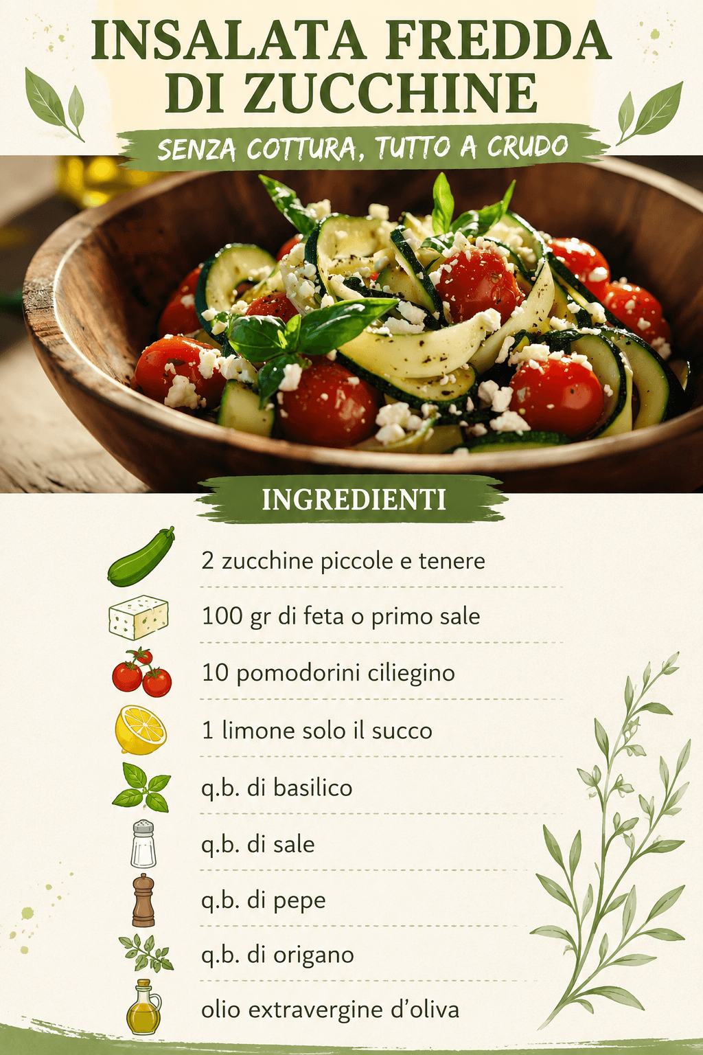 La mia insalata fredda di zucchine: non cuocio nulla, tutto a crudo, è saporitissima!