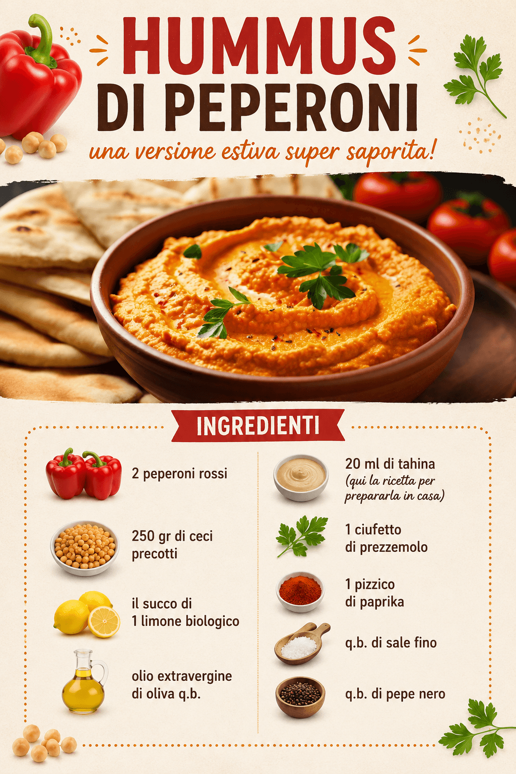 Hummus di peperoni: una versione estiva, saporita e accattivante!