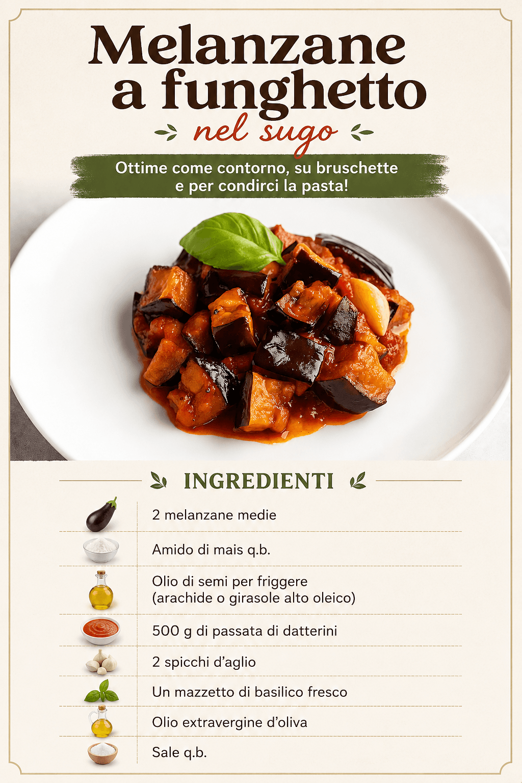 Melanzane a funghetto nel sugo: ottime come contorno, su bruschette e per condirci la pasta!