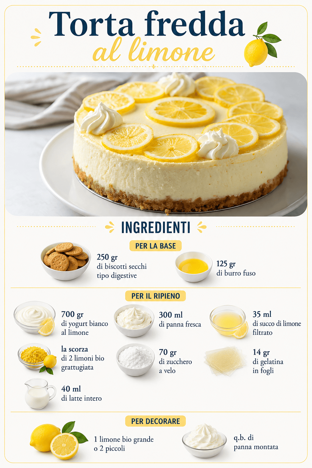 Torta fredda al limone: fresca, agrumata e senza cottura, perfetta adesso!