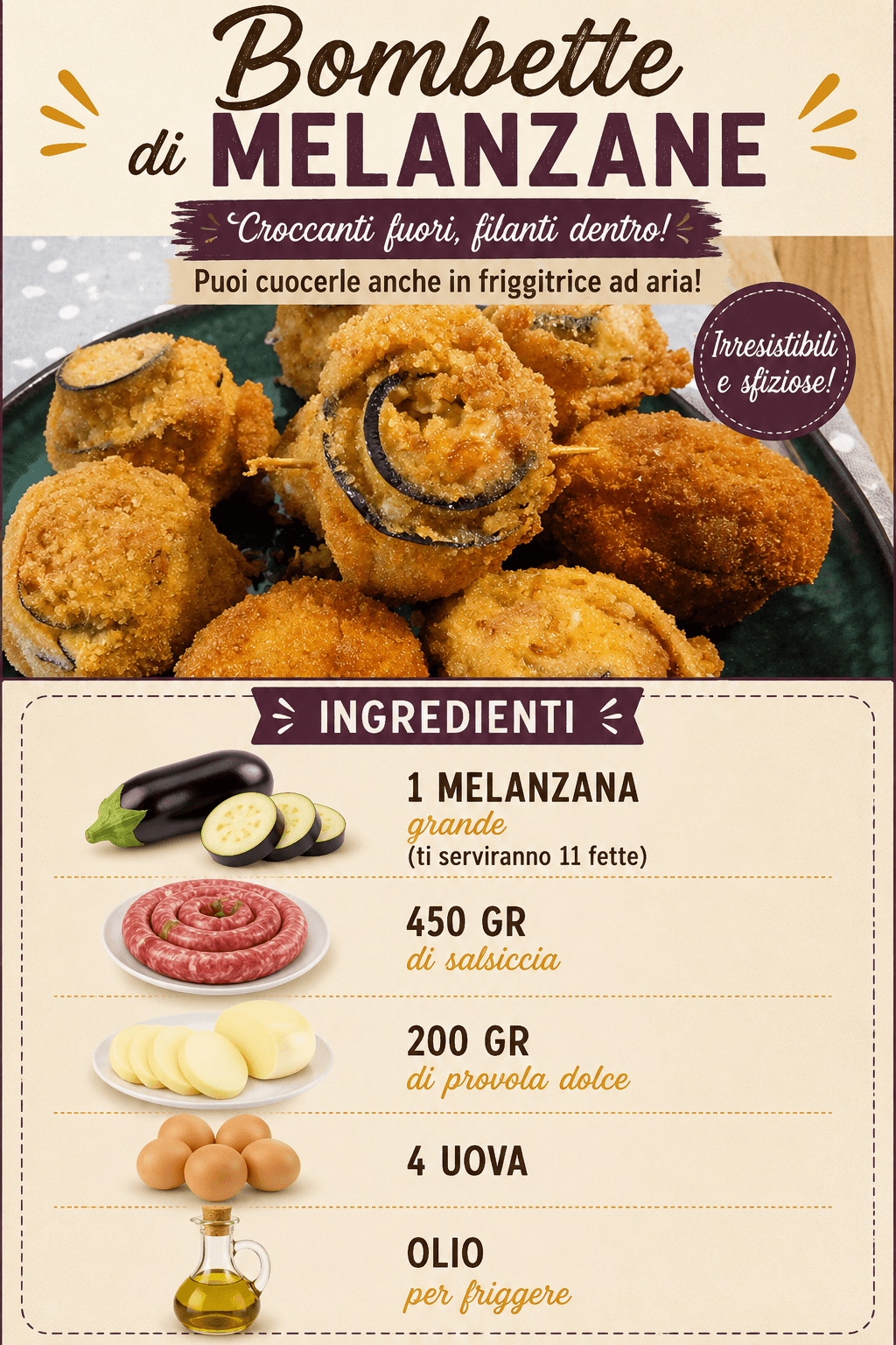 Bombette di melanzane, una volta assaggiata la mia ricetta non potrai più farne a meno! Puoi cuocerle anche in friggitrice ad aria!