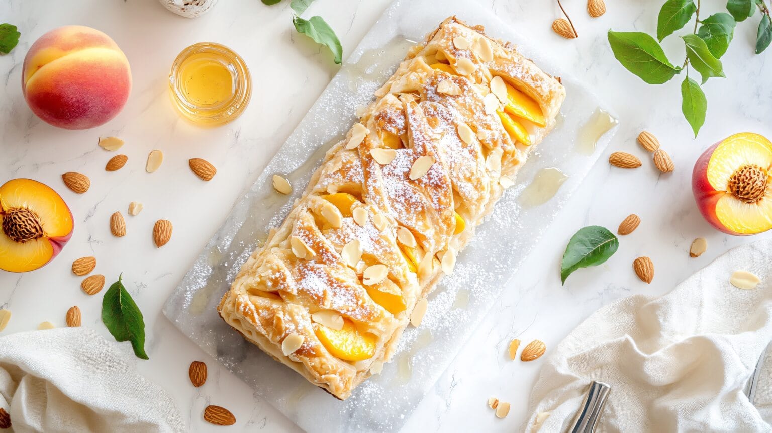 Strudel di pesche: lo preparo con le mandorle e gli amaretti