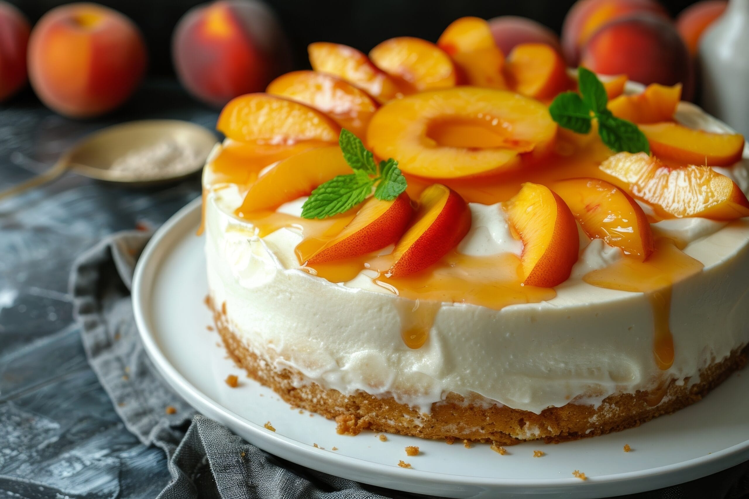 Torta fredda alle pesche: la preparo con ricotta e mascarpone