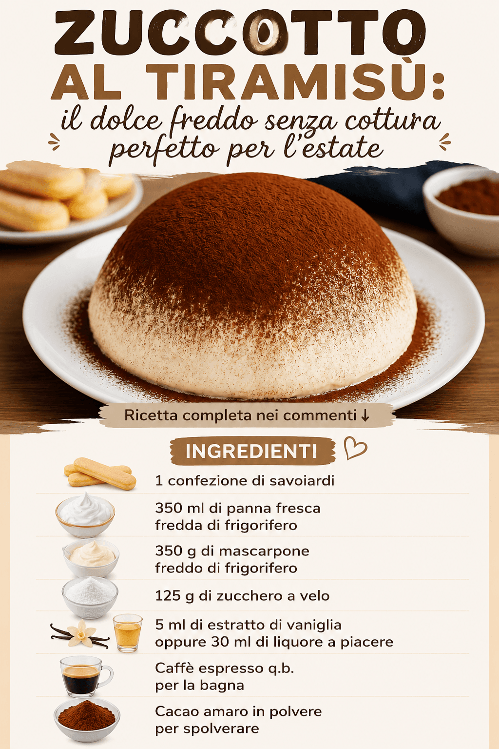 Zuccotto al tiramisù: il dolce freddo, senza cottura ottimo per l'estate e non solo