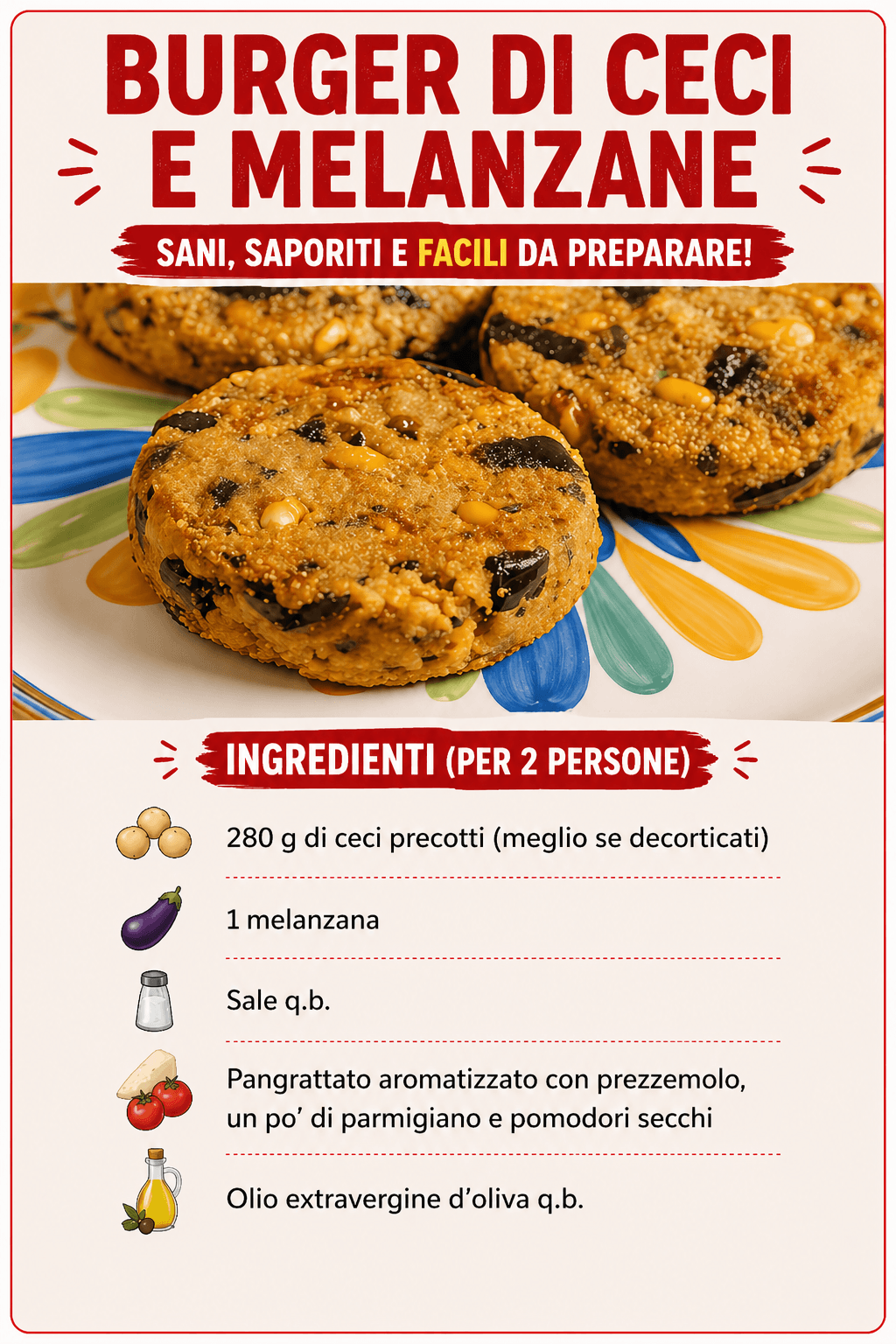Burger di ceci e melanzane: la ricetta leggera e proteica
