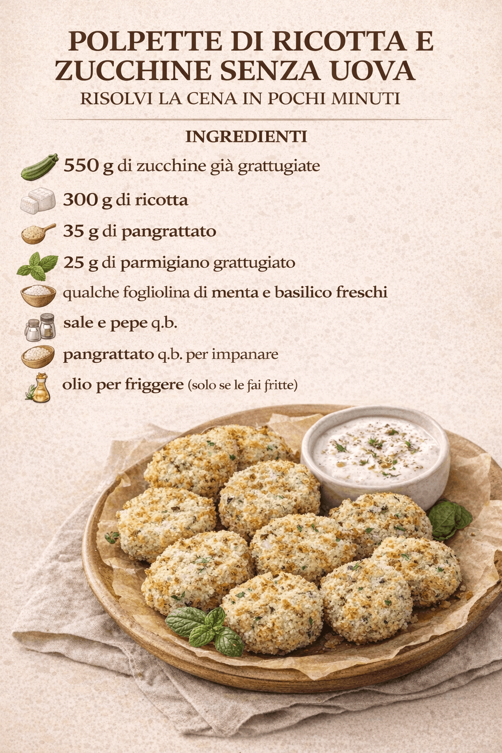 Hai solo ricotta e zucchine e non hai uova in frigo? Fai queste polpette e risolvi la cena