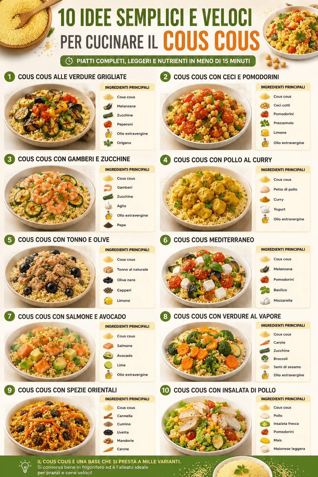 10 ricette veloci con il cous cous: idee sfiziose e leggere