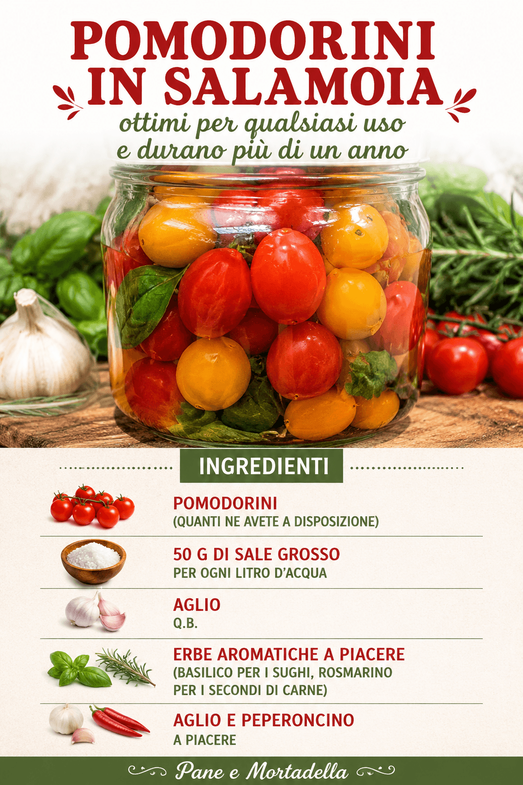 Pomodorini in salamoia: ottimi per qualsiasi uso e durano più di un anno