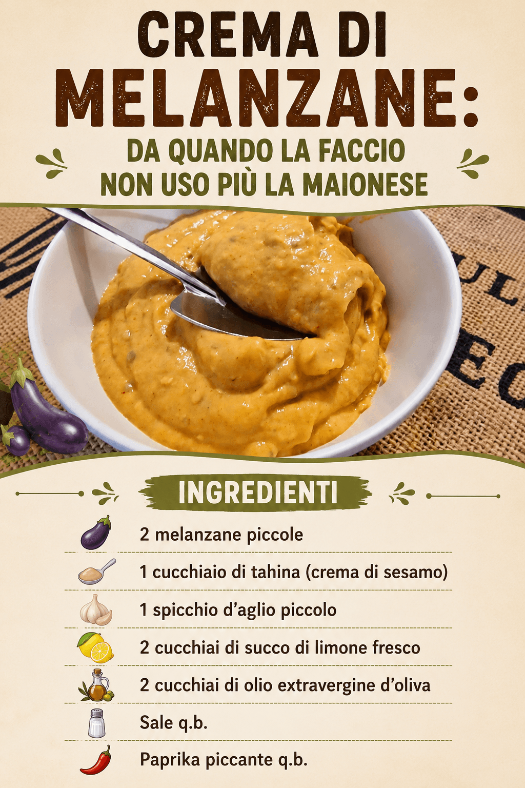 Crema di melanzane, da quando la faccio non uso più la maionese