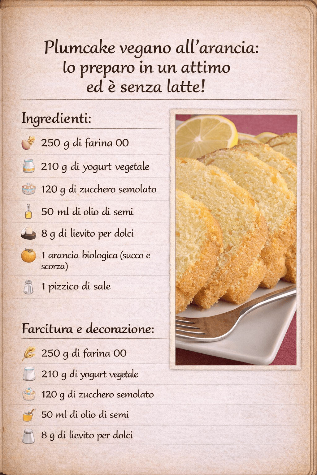 Plumcake vegano all'arancia: lo preparo in un attimo ed è senza latte!