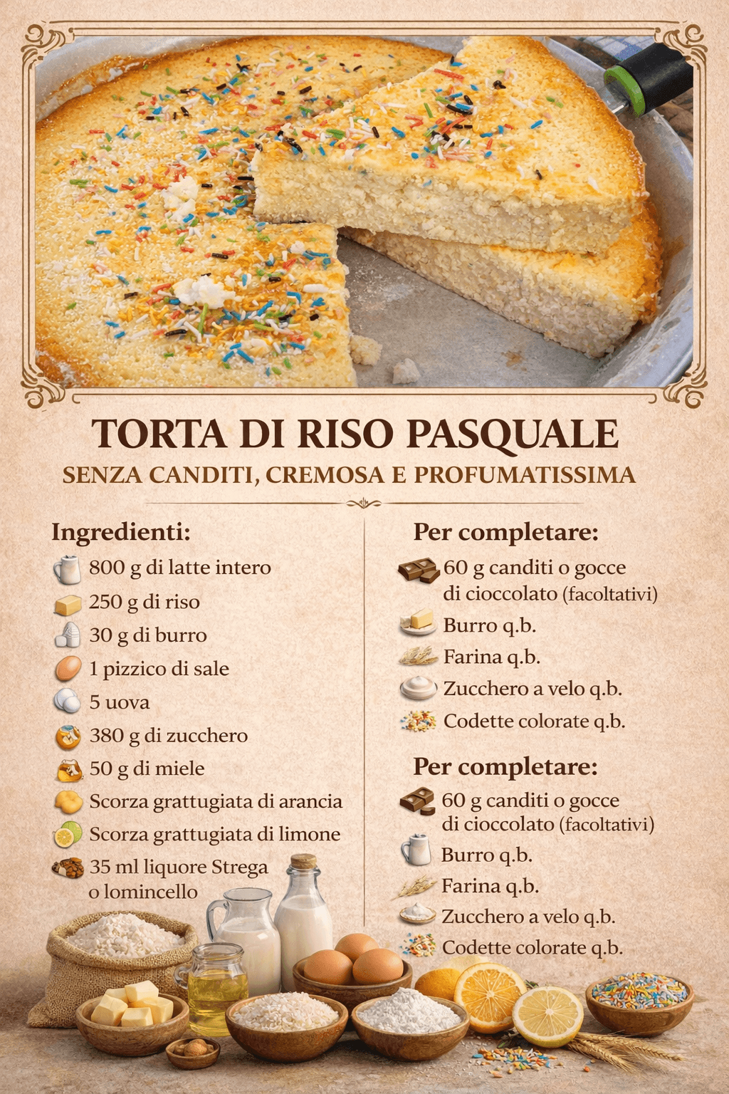 Torta di riso pasquale: quest'anno senza canditi ne gocce di cioccolato!