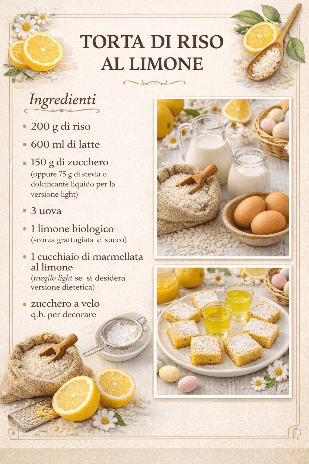 Torta di riso al limone: il dolce leggero perfetto per Pasqua