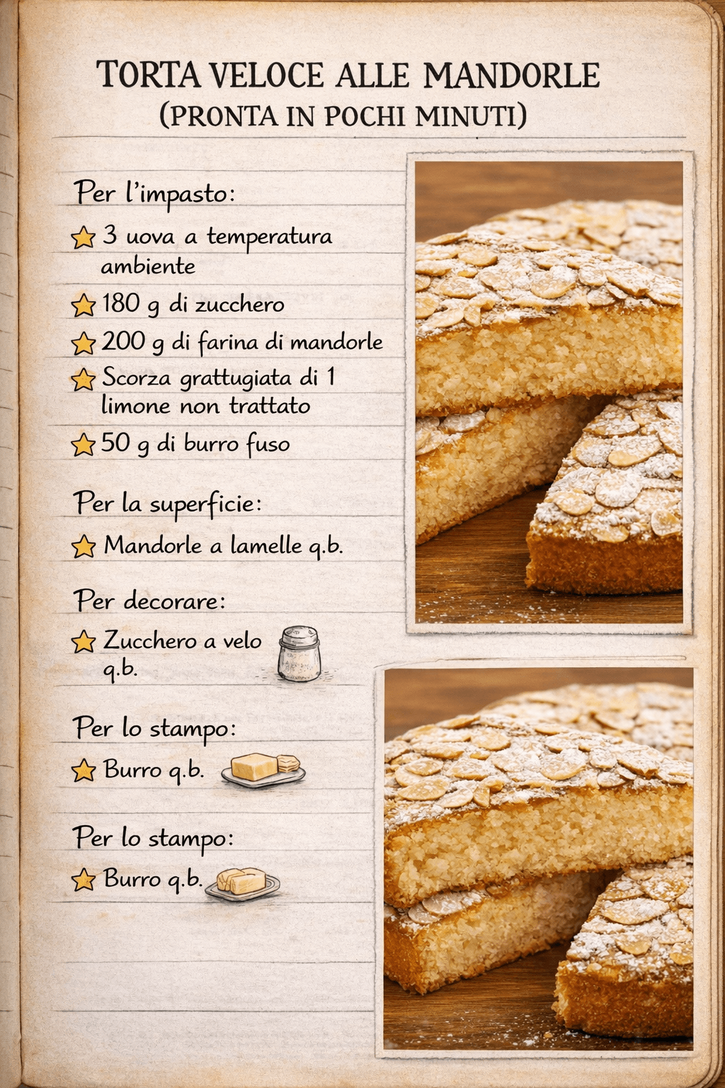 Torta veloce, per farla uso le mandorle, è pronta in pochi minuti!