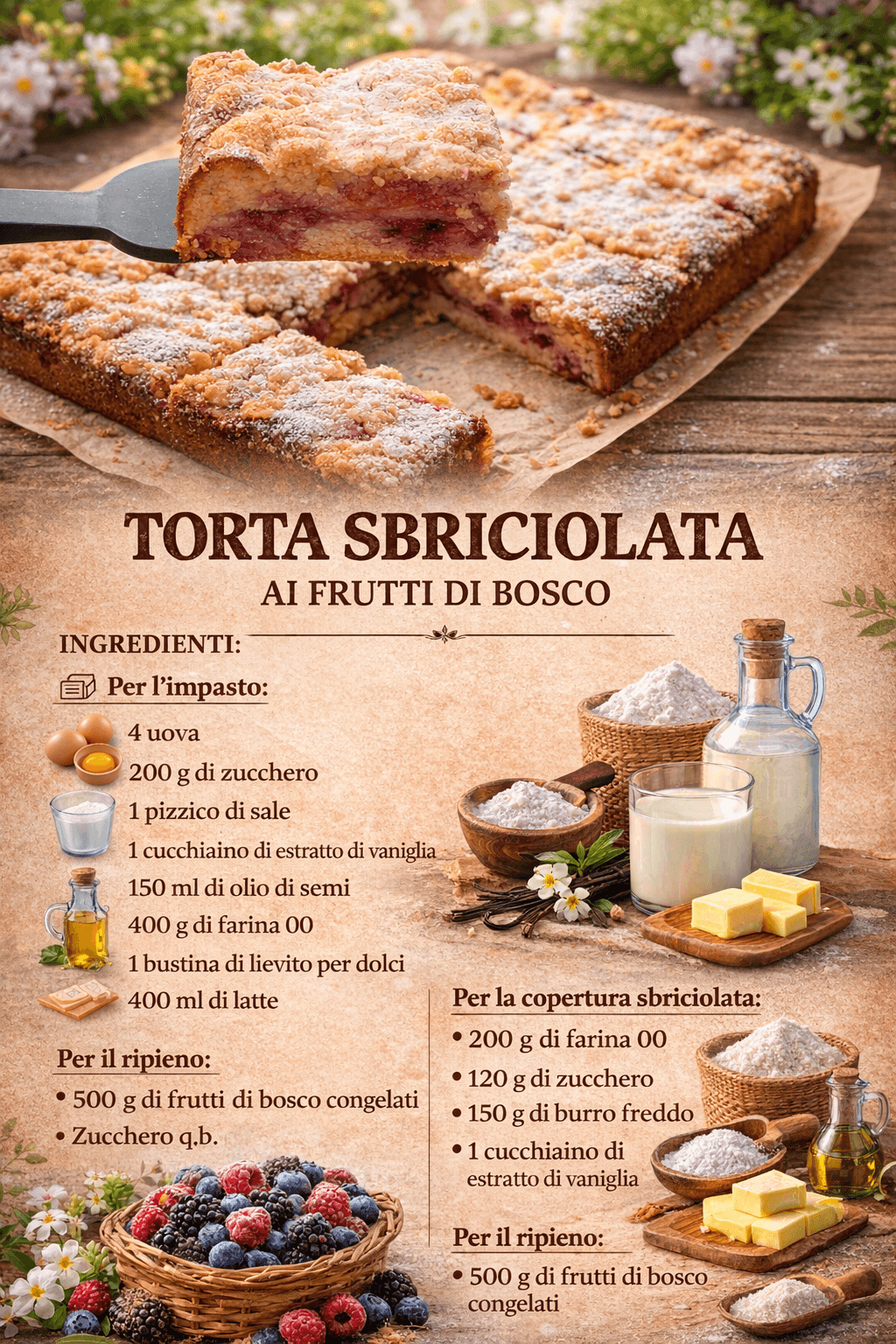 Torta sbriciolata ai frutti di bosco: soffice dentro e croccante fuori, conquista al primo morso