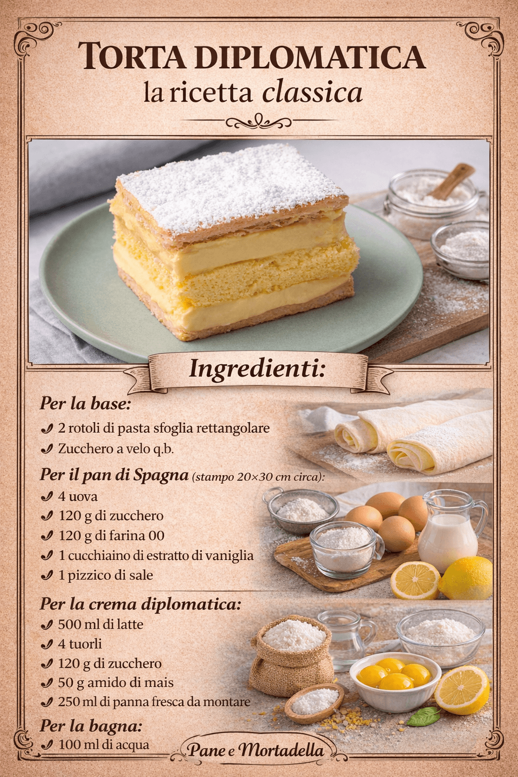 Torta diplomatica: la ricetta classica con crema e sfoglia, elegante e irresistibile