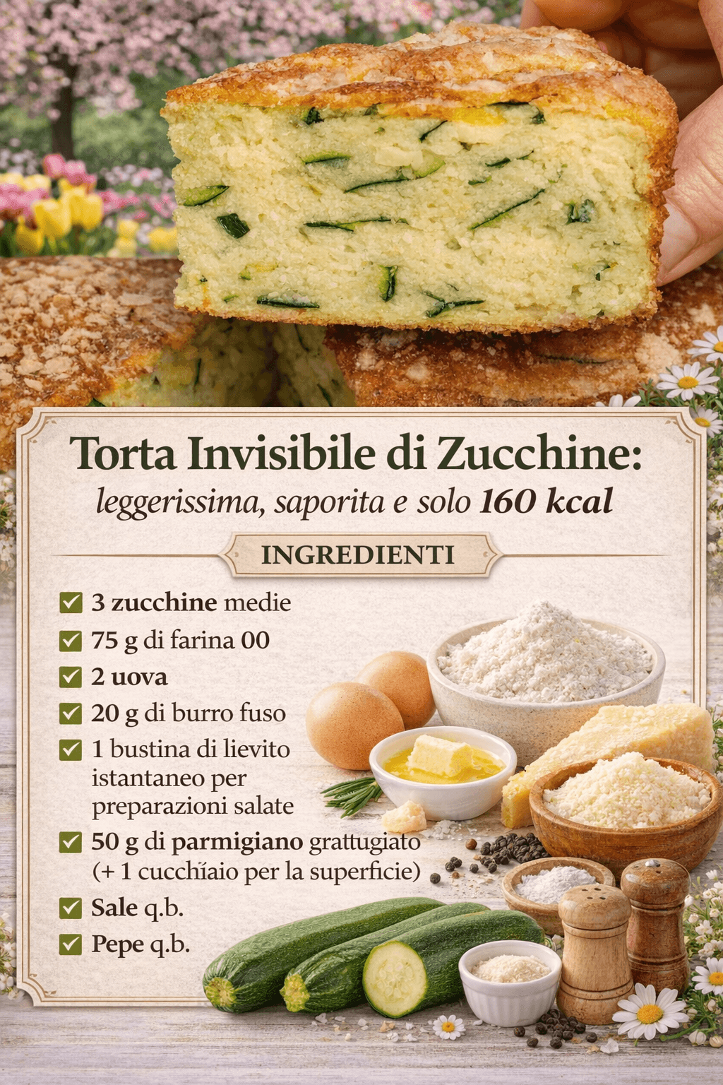 Torta invisibile di zucchine: leggerissima, saporita e con solo 160 Kcal a porzione