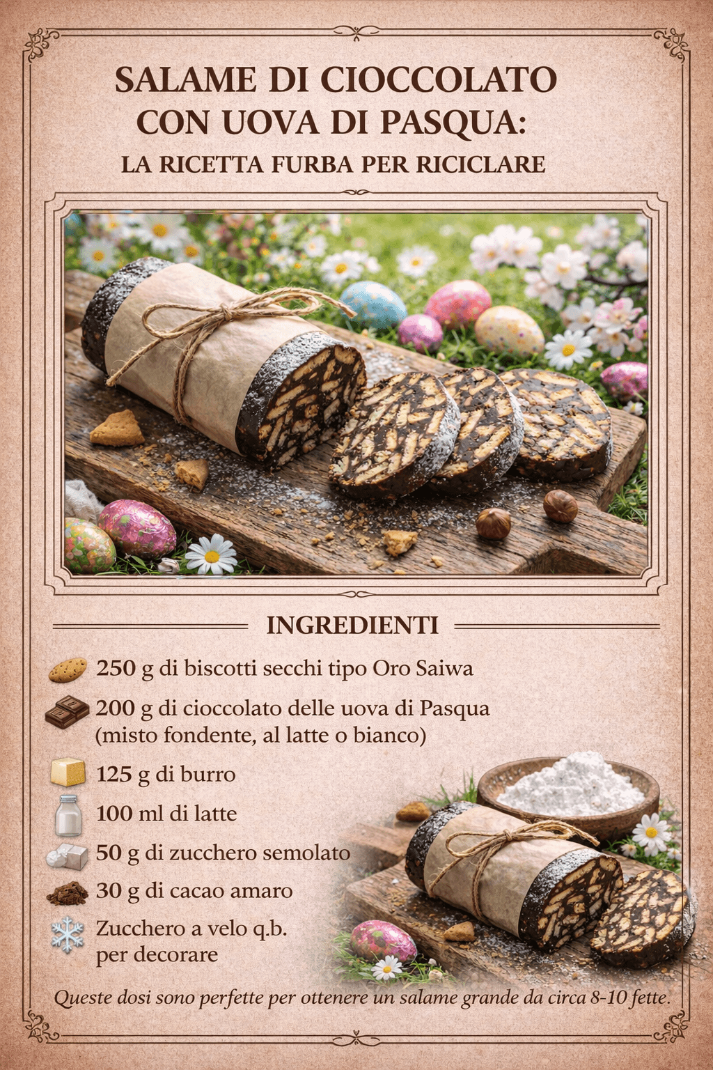 Salame di cioccolato con uova di Pasqua: la ricetta furba per riciclare