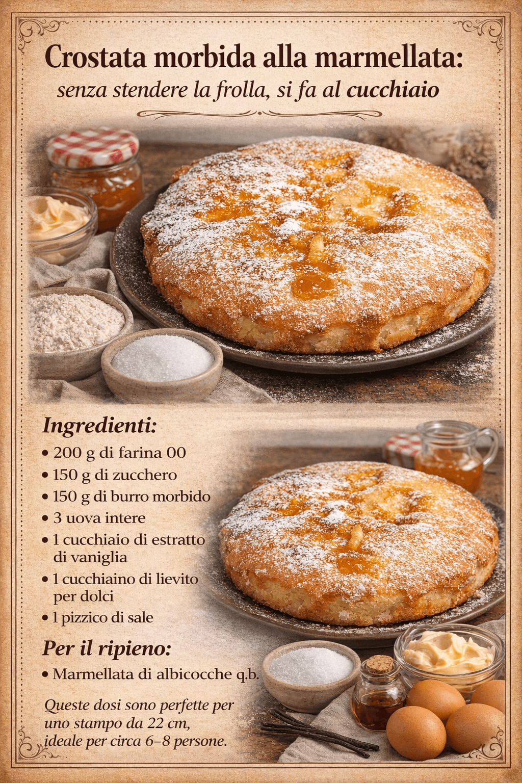 Crostata morbida alla marmellata: senza stendere la frolla, si fa al cucchiaio