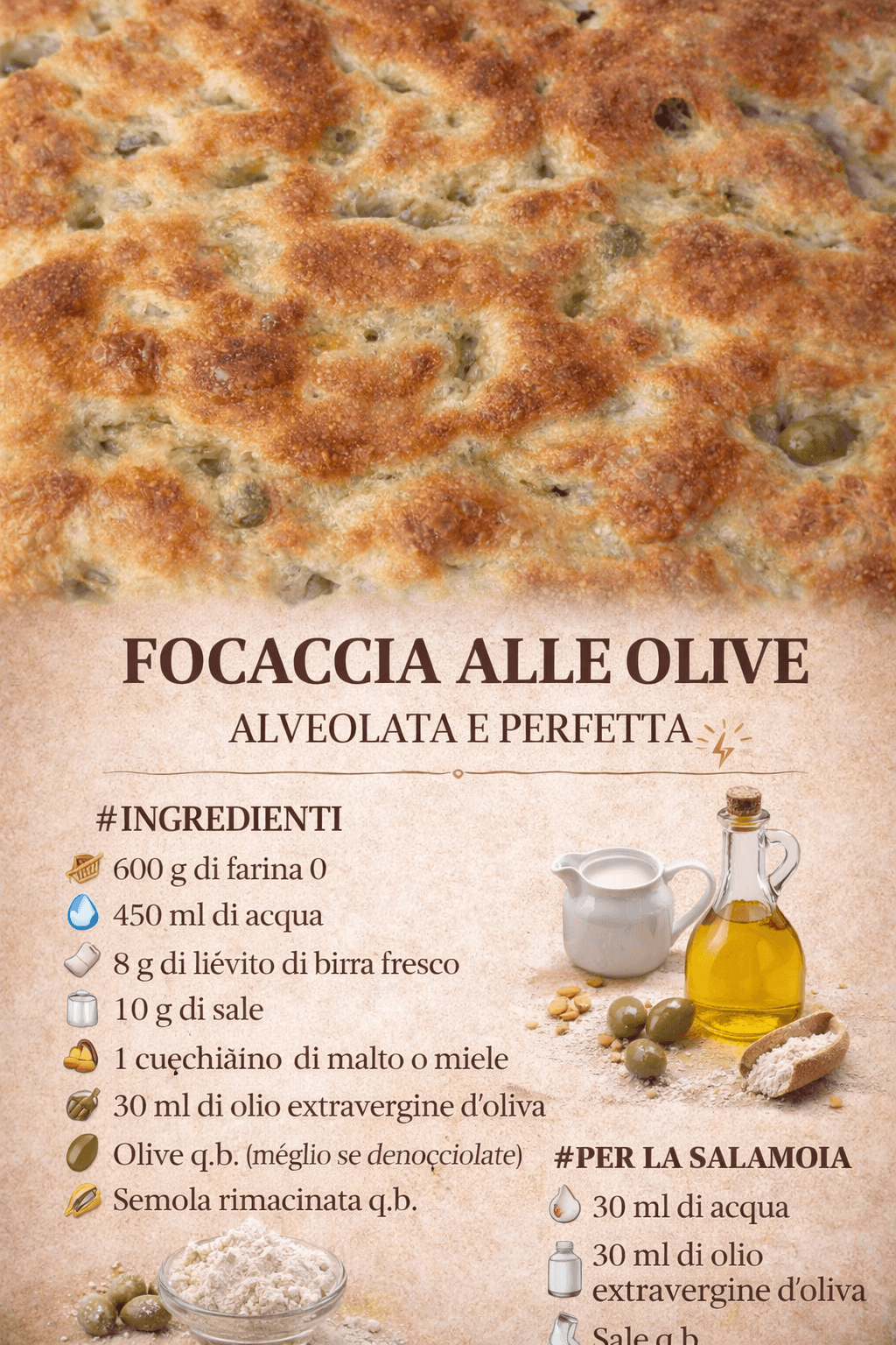 Focaccia alle olive super morbida: alta, alveolata e con salamoia perfetta