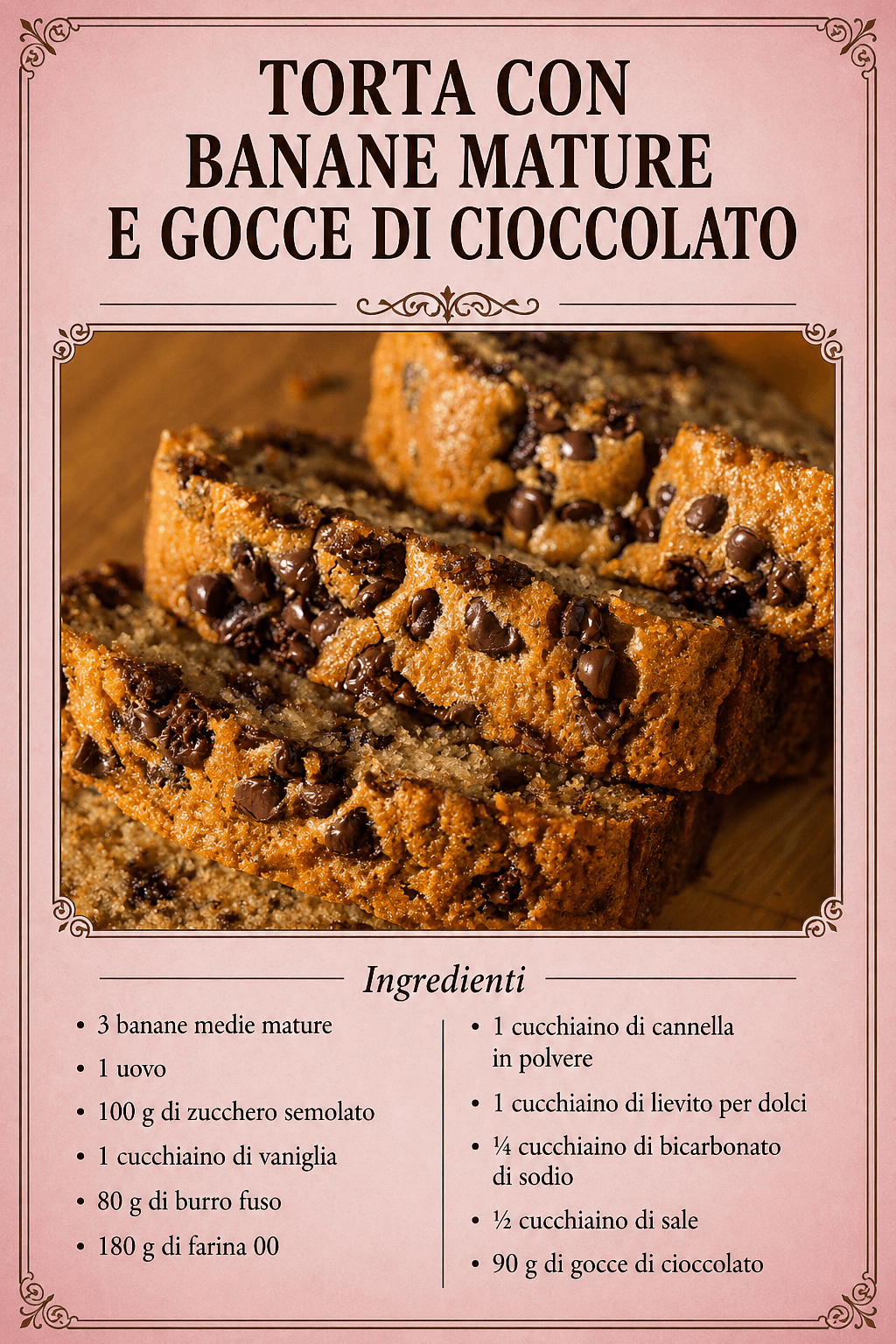 Torta con banane mature e gocce di cioccolato: soffice, profumata e perfetta per non sprecare nulla