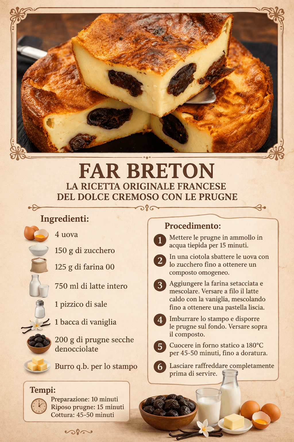 Far Breton: la ricetta originale francese del dolce cremoso con le prugne