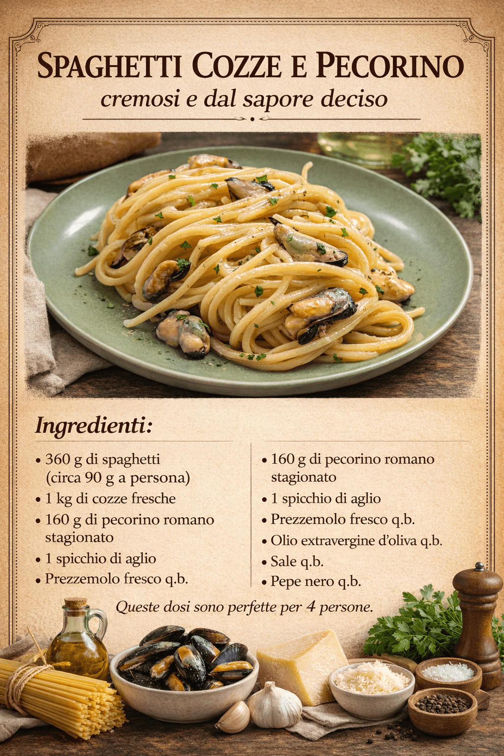 Spaghetti cozze e pecorino: cremosi e dal sapore deciso