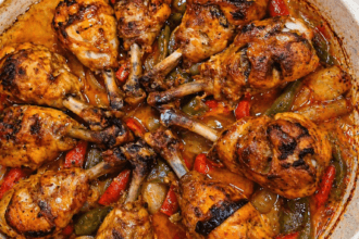 Cosce di pollo speziate al forno con patate e peperoni: la ricetta viralissima che fa impazzire tutti