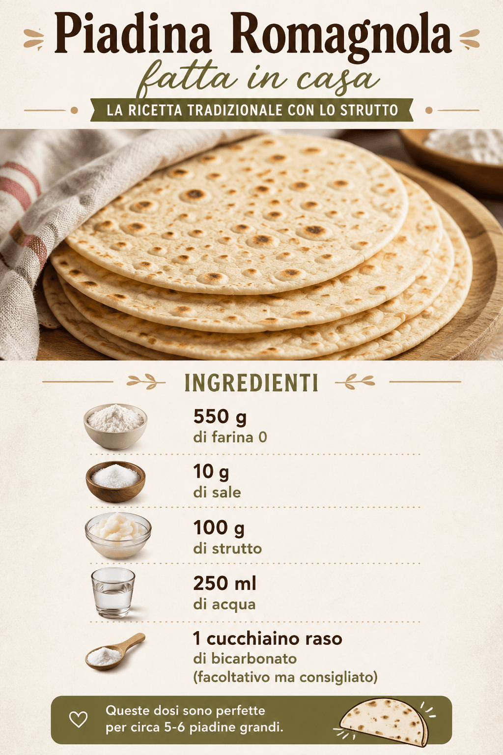 Piadina romagnola fatta in casa: la ricetta tradizionale con lo strutto