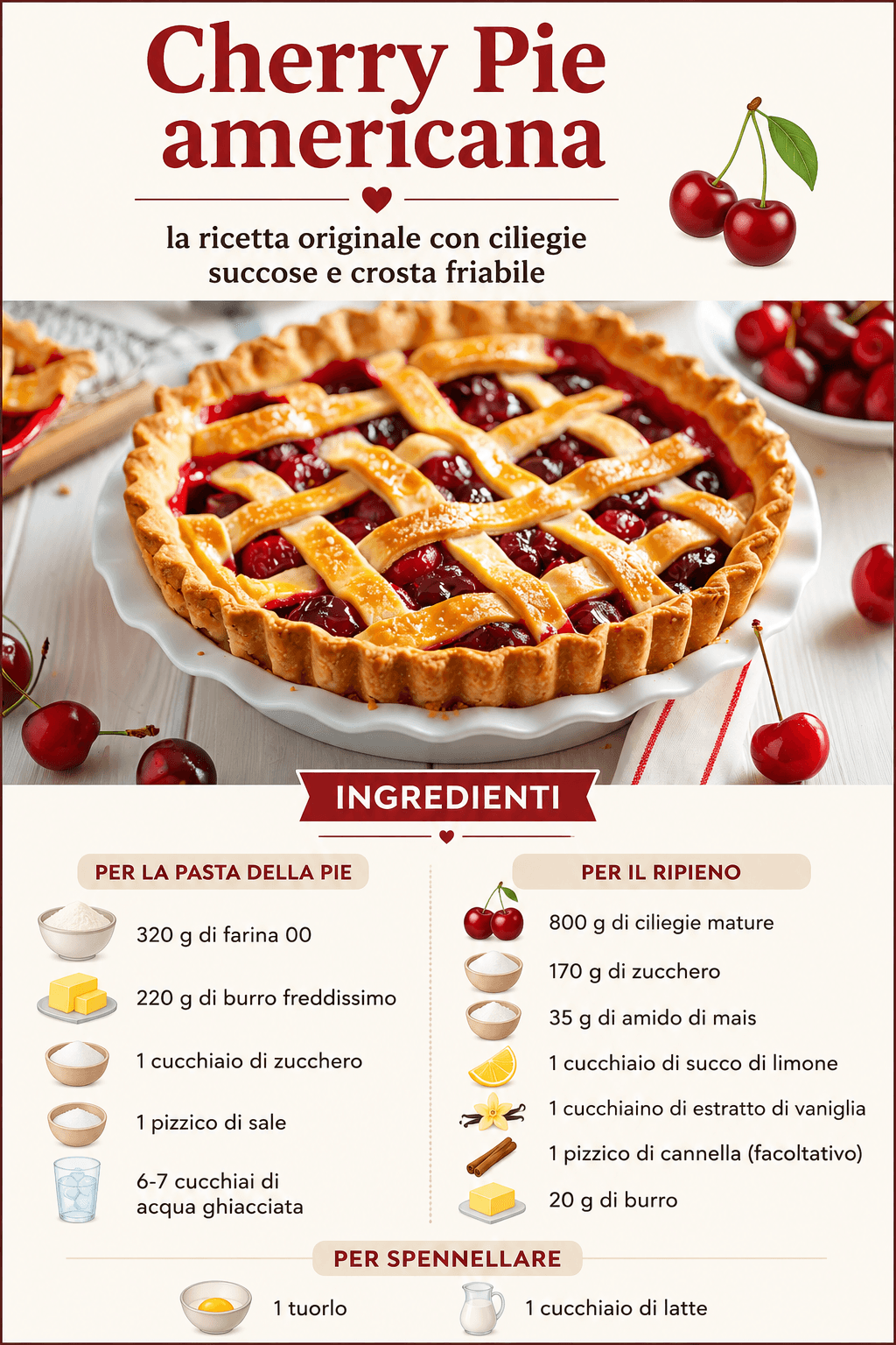 Cherry Pie americana: la ricetta originale con ciliegie succose e crosta friabile