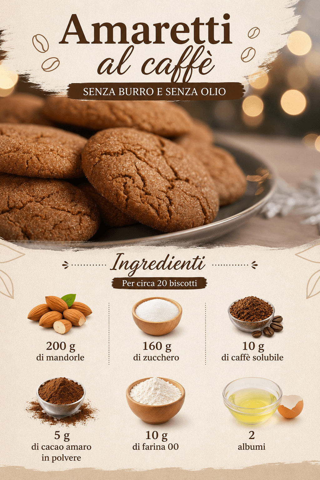 Amaretti al caffè: senza burro e senza olio