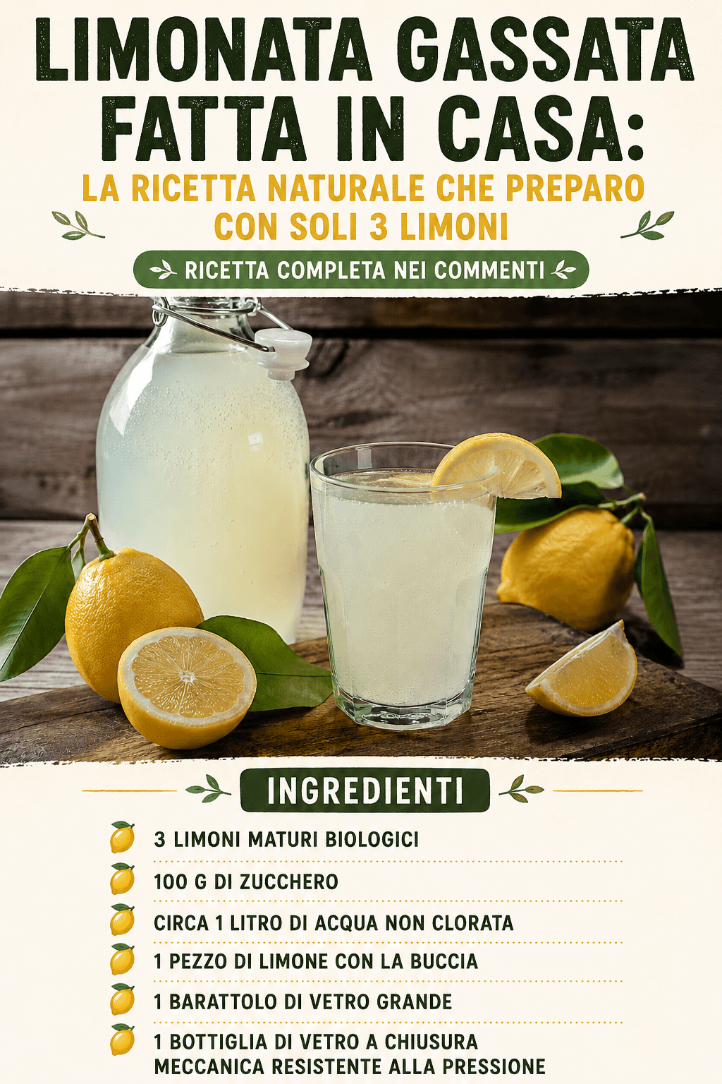 Limonata gassata fatta in casa: la ricetta naturale che preparo con soli 3 limoni