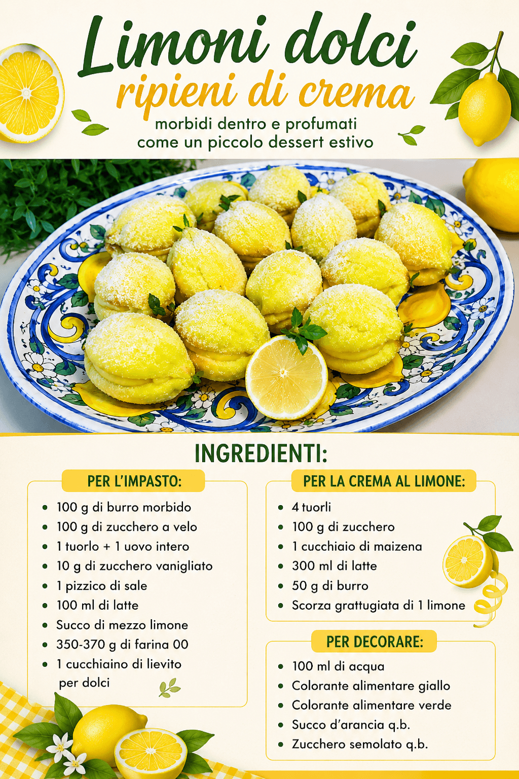 Limoni dolci ripieni di crema: morbidi dentro e profumati come un piccolo dessert estivo