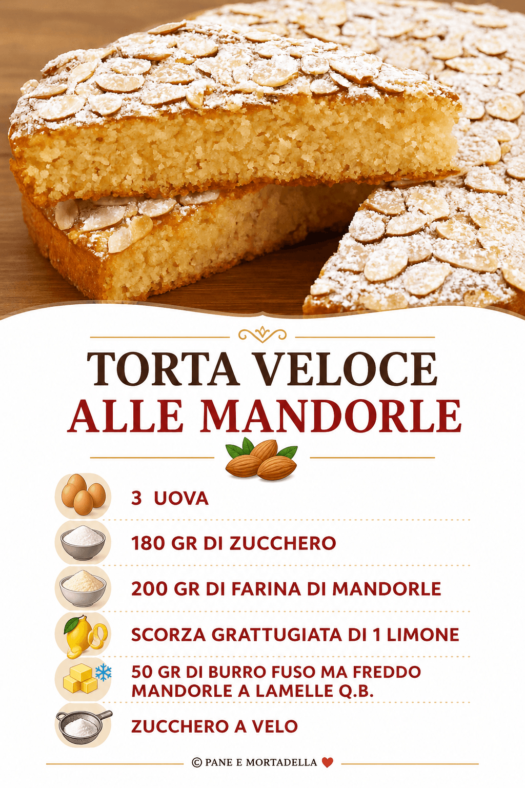 Torta veloce alle mandorle: la mia ricetta si prepara subito e scioglie in bocca!