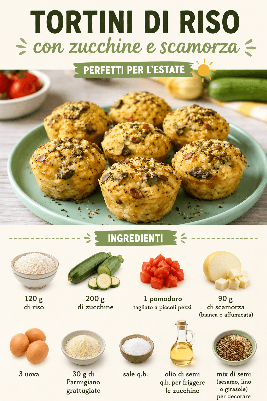Tortini di riso con zucchine e scamorza: perfetti per l’estate