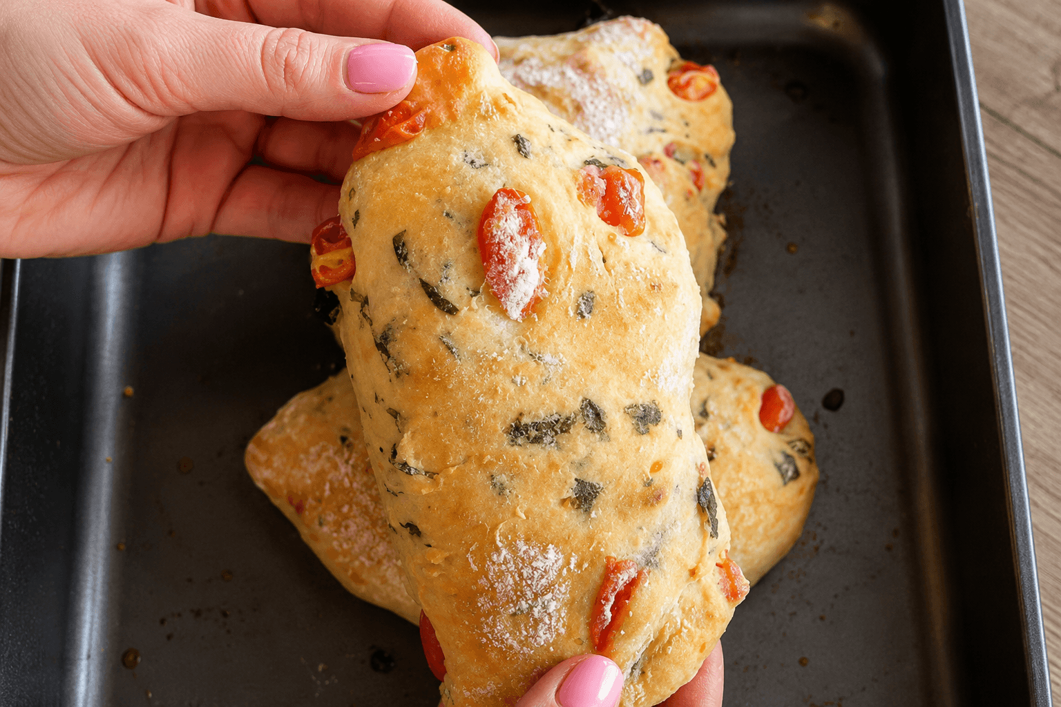 Panini al pomodoro e basilico: si impastano con un cucchiaio!