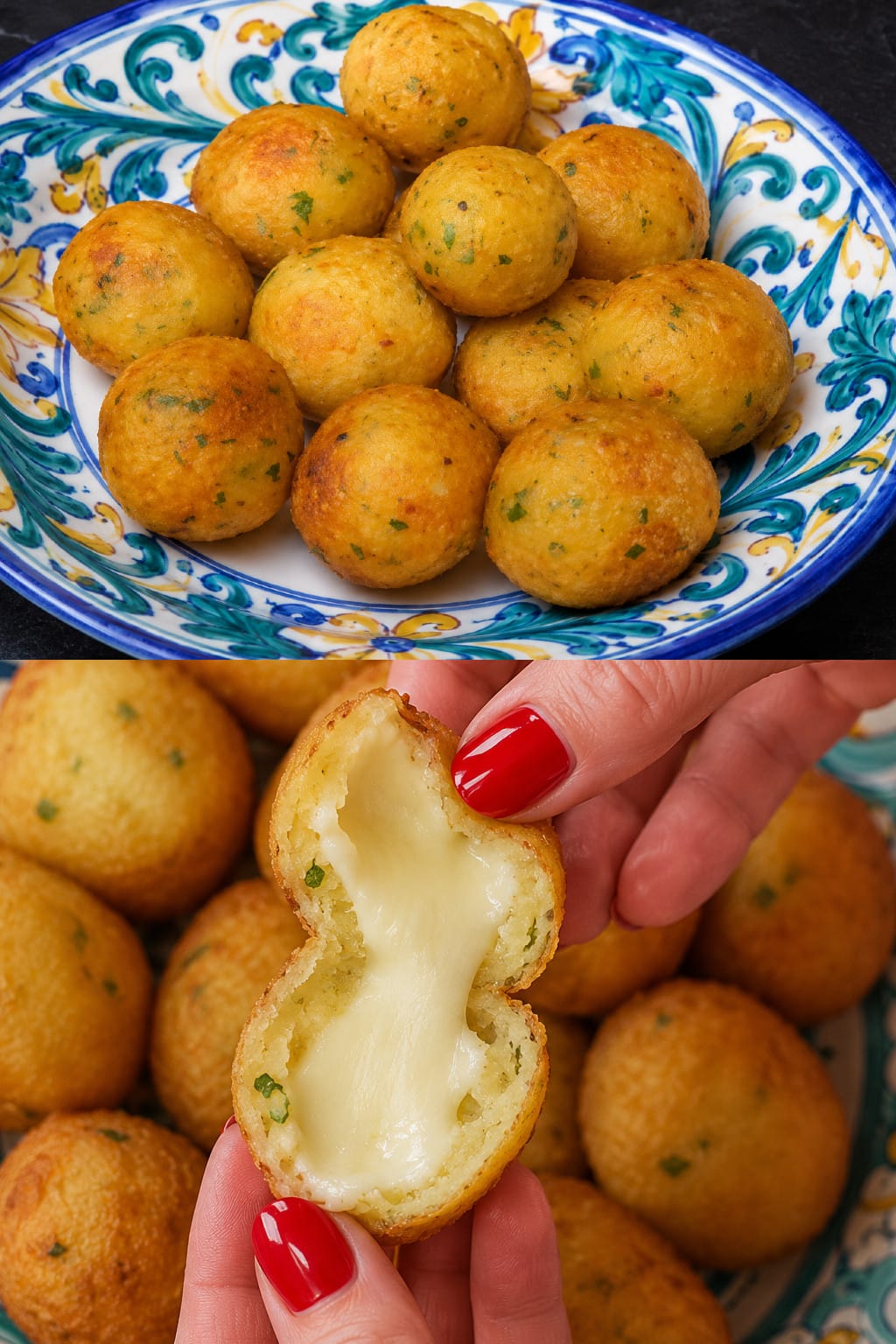 Polpette di patate filanti: croccanti fuori e dal cuore morbido!