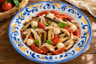 Insalatona estiva con pollo, melanzane e pomodori: dopo averla assaggiata la rifarai sempre