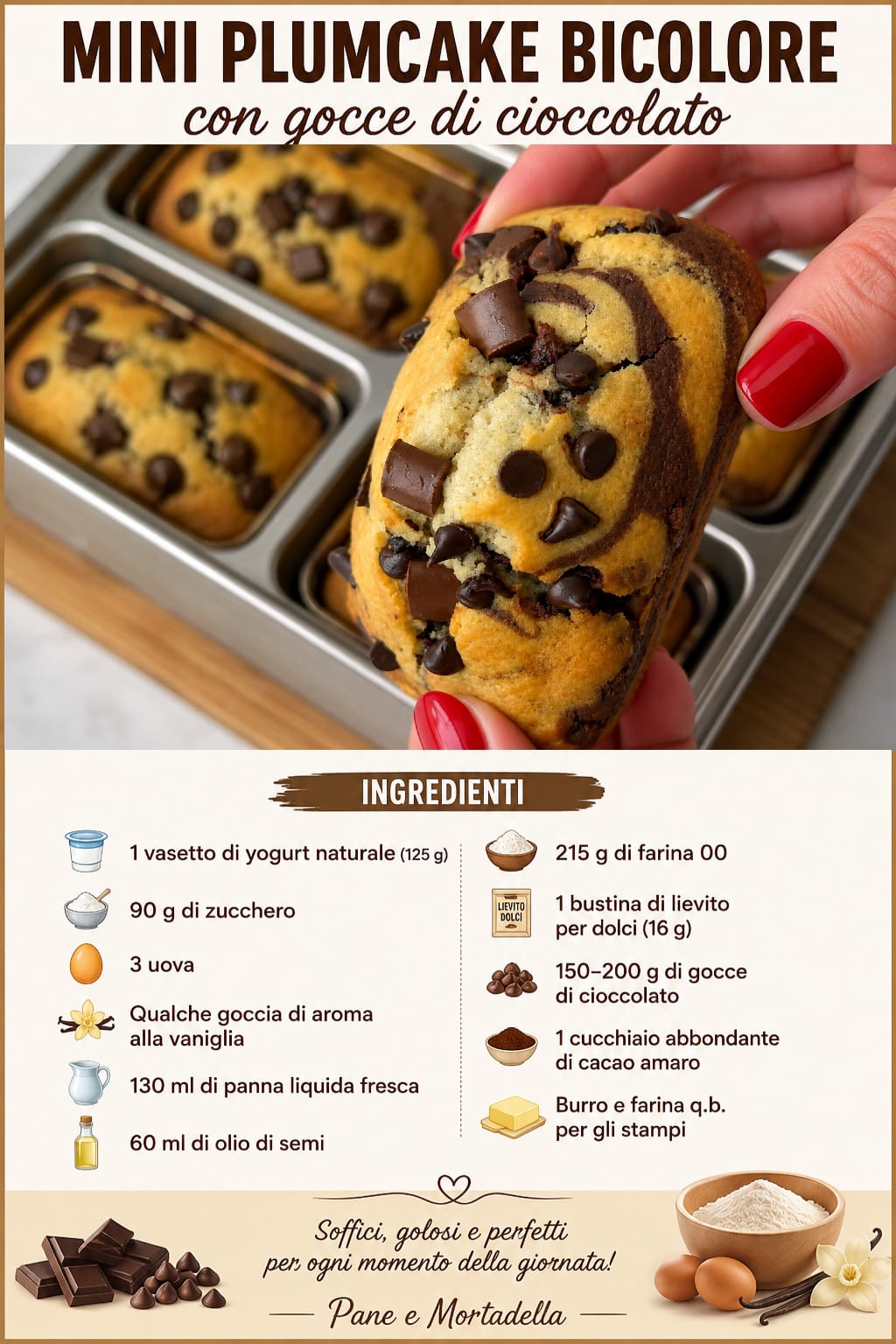 Mini plumcake bicolore con gocce di cioccolato: soffici, golosi e facili da preparare