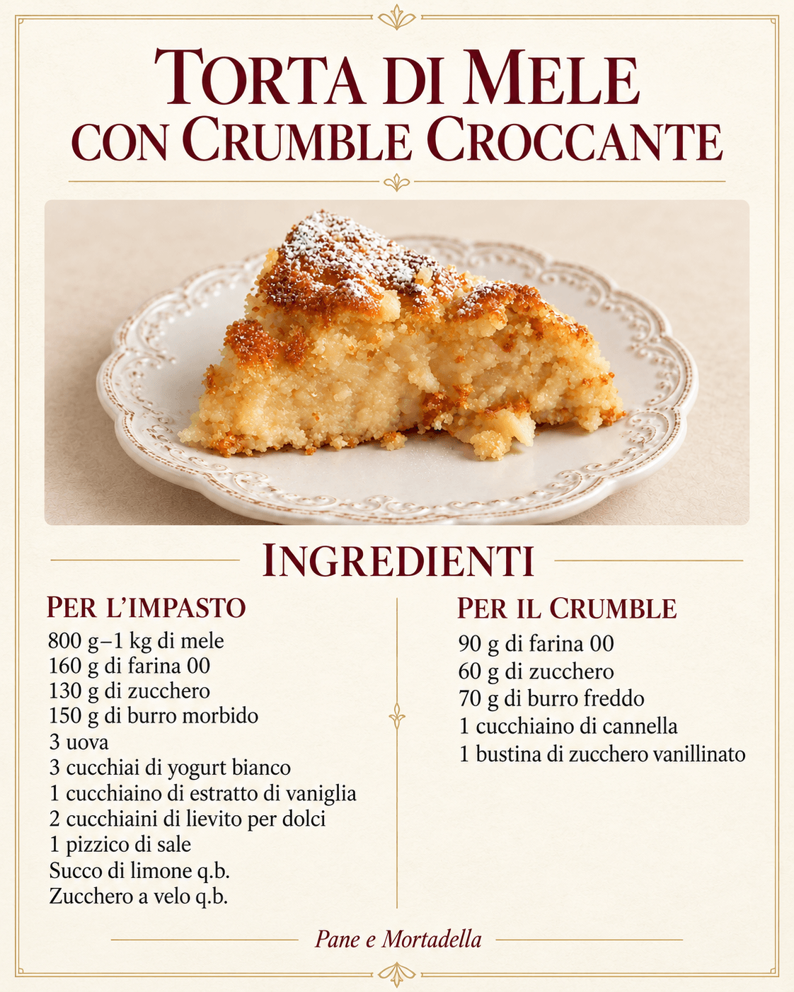 Ho messo quasi 1 kg di mele nell’impasto: questa torta cremosa con crumble è una meraviglia!