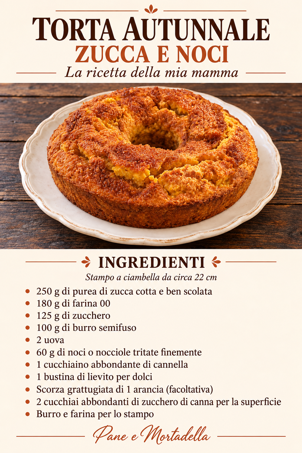 Torta D'AUTUNNO zucca e noci, ricetta antica della mia mamma
